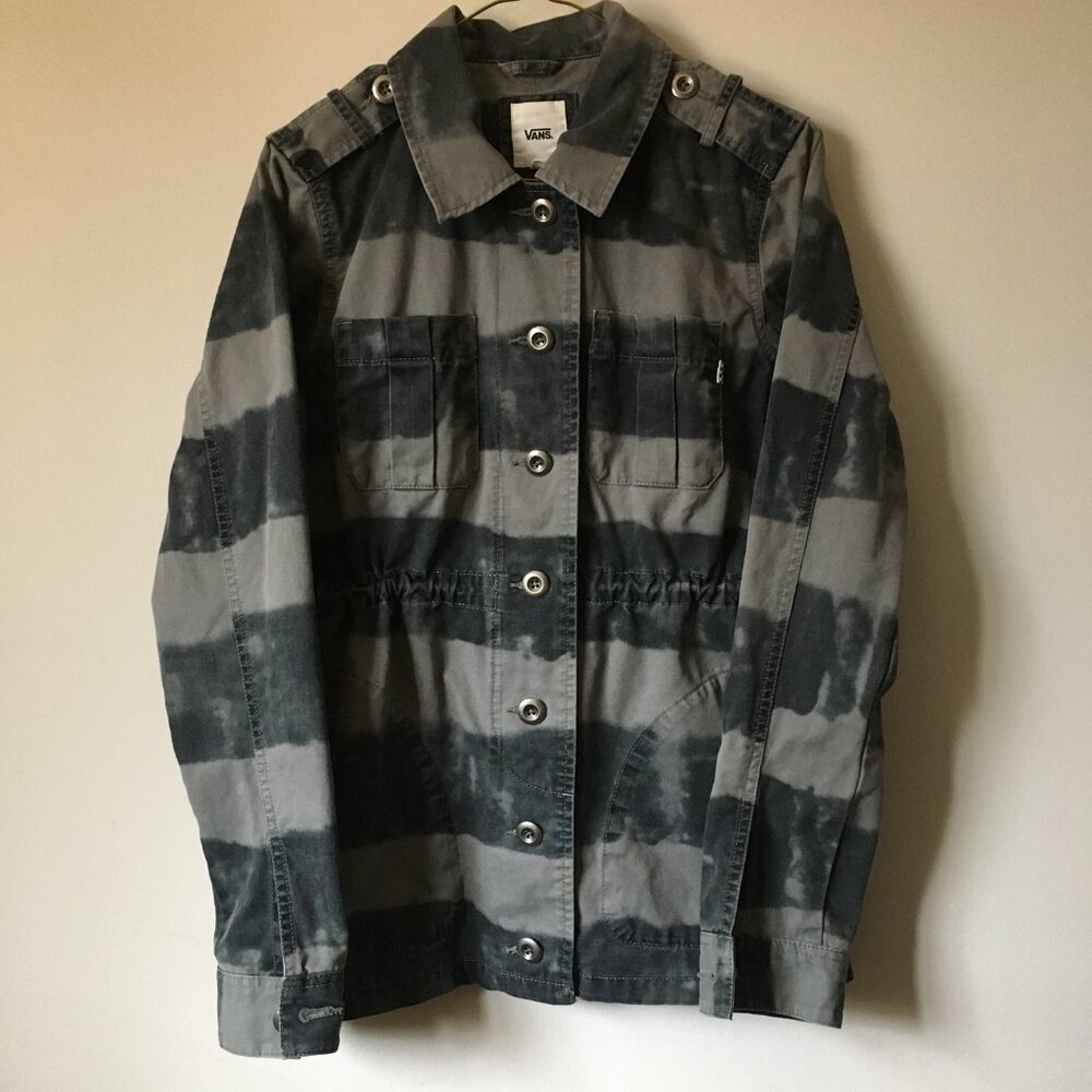VTG Y2K 100% Cotton Vans Black & Grey Stripe Utility Jacket M Streetwear - Picture 3 of 16